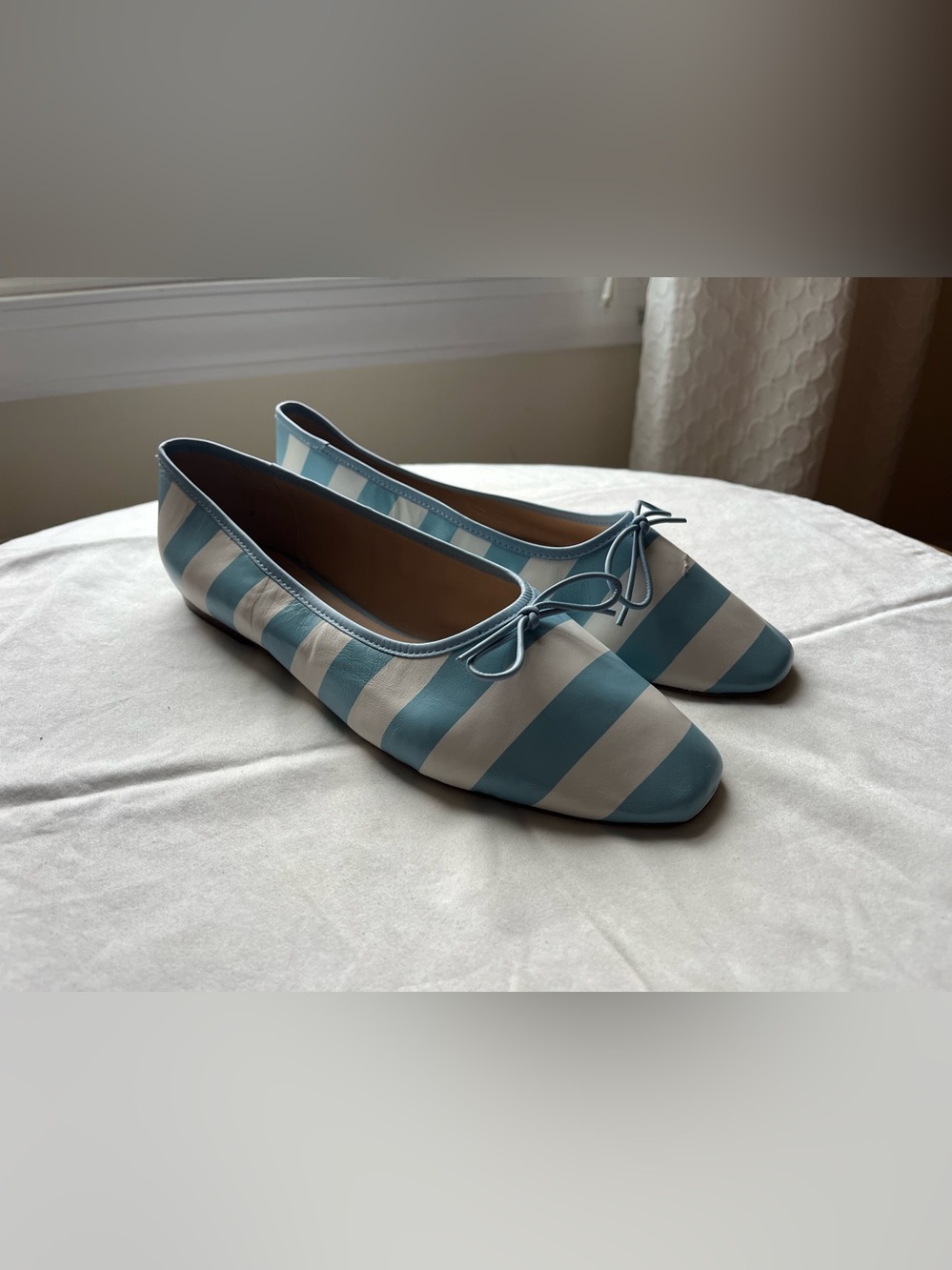 Anthropologie Maeve Leather Classic Square Toe Blue White Ballet Flat Sz 10 READ